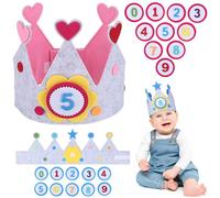 HOOTNEE Gorros y Diademas de Cumpleaños Niñas 2 Conjuntos de Fieltro con Números Intercambiables Colores Azul con Estrellas y Rosa con Corazones Accesorios para Fiestas Infantiles y