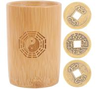 HOOTNEE Herramientas de Adivinación Budista con Monedas de Cobre y Cubo de Bambú Compacto para Fortuna y Feng Shui Accesorios Tradicionales para Templo Hogar y Oficina