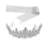 HOOTNEE Juego de Banda de Cumpleaños y Tiara de Cristal para Mujer, Banda Plateada Ab con Diseño Brillante, Accesorio Ligero para Fiesta de Cumpleaños y Regalos Obsequios