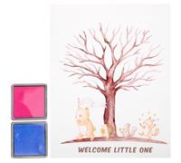 HOOTNEE Juego para Fiesta Revelación Género Árbol Huellas Dactilares Cartel Rosa y Azul Kit Completo 1 Póster 2 Tintas y 1 Hoja de Pegatinas para Shower y Eventos Familiares