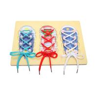 HOOTNEE Juguete de Cordones de Madera para Pequeños Set de 3 Piezas para Aprender a Atar Zapatos Juguete Didáctico Montessori para Desarrollo Motor Fino y Educación Temprana en Casa y
