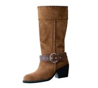 HOOUDO Botas Nieve Mujer,Botas Mujer Negras Asta La Rodilla Moda Cómoda Western Botines Mujers Media Botines Mujers Invierno de Piel Serraje con Plataforma Outdoor