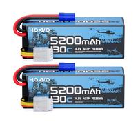 HOOVO 4S Lipo - Batería de repuesto recargable (14,8 V, 5200 mAh, 130 C, con conector EC5, 2 unidades, grado de competición, para camiones monstruos de escala 1/8 y 1/10)