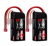 HOOVO Batería Lipo 2S 2200mAh 7.4V 50C SoftCase Paquete corto Baterías Lipo con enchufe T RC Batería para coche camión helicóptero avión Rock Crawler Avión Helicóptero (2 paquetes)