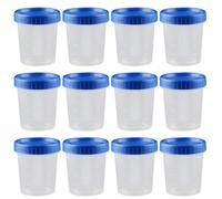 HOOWIFFY 25 Vasos Medidores de Pp Tapa Azul y Diseño a Prueba de Fugas, Capacidad de 120 Ml para Preparación de Muestras y Llenado de Reactivos en Laboratorio
