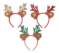 HOOWIFFY 3piezas Diadema de Astas Navideñas de Diademas Orejas de Animales Esponjosas Accesorios de Disfraces de Fiesta para Navidad y Halloween Color Rojo Verde y Dorado