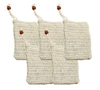 HOOWIFFY Bolsas de Malla para Jabón de Sisal 5 Piezas 14.5x9.5 Cm Cordón y Cuenta de Madera Café para Limpieza y Ahorro de Jabón en Baño