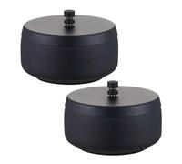 HOOWIFFY Ceniceros para de Acero Inoxidable 2 Piezas con Tapa Resistentes al Viento y Anticaída Tamaño Pequeño 88X88X7 CM Color Negro Adecuado para Interiores Viajes y Uso en Patios