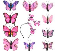 HOOWIFFY Diadema 3d 1 Pieza y 10 Pinzas el Cabello con Diseño de Mariposas en Color Rosa, Conjunto de Accesorios para Fiesta, Boda y Uso Diario, Decoración Ligera y Estilo Varios estilos