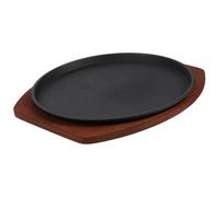 HOOWIFFY Plancha para Asar Redonda de Hierro Fundido 25 Cm Base de Madera, Sartén para Carne y Bistec, Plato para Parrilla de Barbacoa, Apta para Cocina Doméstica y Uso en Cocina Eléctrica