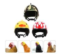 HOOWIFFY Sombreros para Pájaros Mascota 3 Piezas Diseño Divertido, Cascos de Seguridad Ajustables para Gallinas Colores Amarillo, Fuego y Camuflaje, Protección Cómoda para Aves de Corral