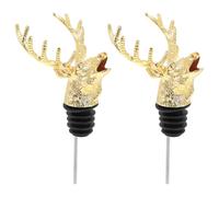 HOOWIFFY Tapones de Vino Creativos Vertedor, 2 Piezas, Diseño Cabeza de Ciervo Dorado, Accesorios para Botella de Vino, Antigoteo para Fiestas y Decoración Elegante