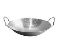 HOOWIFFY Wok de Cocina de Acero Inoxidable Doble Asa, Olla Resistente y Pulida para Uso Doméstico y Camping, Utensilio Adecuado para Cocinar al Aire Libre