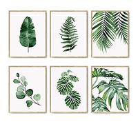 HoozGee Juego de 6 impresiones artísticas botánicas verdes para pared, hojas de plantas naturales, decoración del hogar, baño, lienzo, pósteres, impresiones de hojas (8 x 10 pulgadas, sin marco