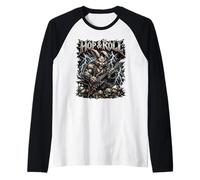 Hop and Roll Heavy Metal Bunny Guitarra Eléctrica Conejo Rocker Camiseta Manga Raglan