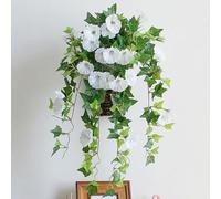 HOPASRISEE UV Simulation Artificial Flower, 24 Bunches Artificial Morning Glories,UV Resistant Faux Outdoor Flowers for Indoor/Outdoor Hanging Flowerpot and Windows Decorations (Weiß,2pc)