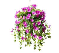 HOPASRISEE UV Simulation Artificial Flower, 24 Bunches Artificial Morning Glories,UV Resistant Faux Outdoor Flowers for Indoor/Outdoor Hanging Flowerpot and Windows Decorations (Lila,1pc)