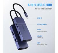 HOPDAY Hub USB C 6 en 1 a HDMI VGA, base para dos monitores con HDMI+VG USB+SD+TF para MacBook Air/Pro, compatible con Dell, Lenovo, HP, Nintendo