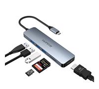 HOPDAY USB C HUB, 6 en 1 Dual Display USB C Adaptador para MacBook Pro/Air, USB 3.0 5 Gbps Estación de Acoplamiento rápida para DELL, Surface, HP, Lenovo y Tipo C (4K HDMI, SD/TF, USB A 3.0)