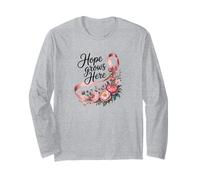 Hope Grows Here - Camisa Floral para concienciación sobre el cáncer de Mama Manga Larga