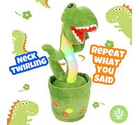 Hopearl Dinosaurio de danza brillante - Repite lo que dices Talking T-Rex Wriggle Cantando Mimicking Twisting Luz Up Interactivo Animado Juguete Hablando Felpa, Verde, 33 cm
