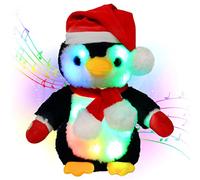 Hopearl Juguete de peluche musical con luz LED de pingüino de Navidad, canción de cuna animada, regalo para niños, niños, niños, niñas, negro, 11 pulgadas