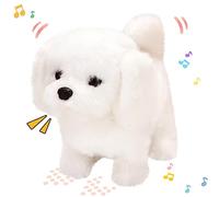 Hopearl Juguete electrónico Interactivo de Peluche para Perros Que Caminan y se mueven con Cabeza Animada, Regalo de cumpleaños para niños pequeños, Blanco, 7 Pulgadas