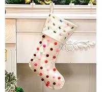 Hopearl Kit Calcetines Navideños con Pompones Estilo Boho Ultra Suaves Bolsas Regalo Lujo para Familia Decoración Árbol de Navidad 45 cm Crema