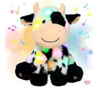 Hopearl LED musical relleno sonrisa vaca luz en el canto peluche juguete ajustable volumen Lullaby animado fiesta de cumpleaños tranquilo para niños niñas pequeñas, 28 cm