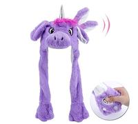 Hopearl Sombrero de unicornio con orejas en movimiento, saltar, pop up, sombrero de peluche, vacaciones, cosplay, regalo divertido para niños, niñas, morado, 56 cm (unicornio morado)
