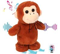 Hopearl Talking Singing Monkey Repeats What You Say Walking Electric Interactive Animated Toy Speaking Plush Buddy Regalo para niños pequeños, marrón, 8.5 Pulgadas
