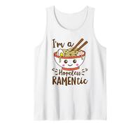 Hopeless Ramentic Lindo Kawaii Ramen Fideos Pun Texto Blanco Camiseta sin Mangas