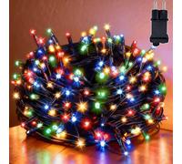 Hopelit Cadena de luces para exteriores 10m 100 LED Multicolor, 8 modos con enchufe, 31V-3,6W, memoria y temporizador, IP44 impermeable, cable verde oscuro, ideal para bodas, fiestas, jardín y Navidad