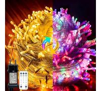 Hopelit - Guirnalda luminosa para árbol de Navidad, 10 m, 100 LED, guirnalda luminosa exterior, variable, color blanco cálido + multicolor con toma y mando a distancia, 11 modos, memoria y