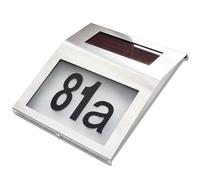 Hopelit Número de casa iluminado, número de casa iluminado solar con 2 LED para exteriores, acero inoxidable, lámpara solar con número de casa IP65, resistente al agua y interruptor crepuscular