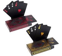 hopewey 2 Naipes Naipes Negros Impermeables del póker Naipes plásticos del PVC Naipes Profesionales Superiores para el póker de Tejas Holdem - 1 Rojo y 1 Oro