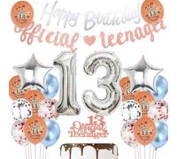 Hopewey Decoración oficial de 13 cumpleaños para niñas de 13 años, 13 años, juego de decoración de cumpleaños, oro rosa + plata, globo, 1 pieza, para niña