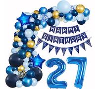 Hopewey Globo Arco azules 27 Años cumpleaños hombre decoración azules globos 27 Años cumpleaños hombre decoración cumpleaños 27 Años decoración Globo 27 cumpleaños hombre (QQL-4Hwuyelan-27S)