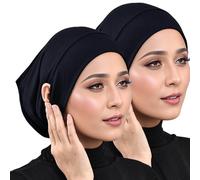Hophor Gorros holgados para mujer, gorro de hiyab suave debajo de la bufanda para mujer, jersey musulmán, hiyab, Negro3+negro3, M