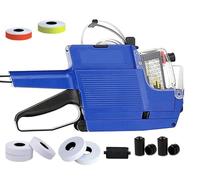 HopingMore Pistola de etiquetas de precio MX6600 de 2 líneas de 20 dígitos con 5 rollos/2800 etiquetas blancas, 3 rollos de tinta, máquina etiquetadora de precios con cuerda para oficina, tienda