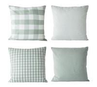 HOPLEE Farmhouse - Fundas de almohada a cuadros verde salvia de 16 x 16 pulgadas, con diseño de cuadros escoceses, verde salvia sólido, rayas y cuadros de 40.6 x 40.6 cm, paquete de 4