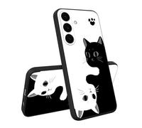 HopMore Funda para Samsung Galaxy S25 FE 5G Cáscara de Silicona Negro Funda Protectora de Cuerpo Completo, Carcasa Ultra Suave Fina con Dibujos Cover para Samsung S25 FE 5G, Gato Blanco y Negro