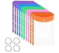 HOPNKN Carteras de plástico A4 con bolsillos perforados, paquete de 10 carpetas expandibles de polietileno A4, sobres de colores con bolsillo para etiquetas, botón a presión para la escuela, el hogar