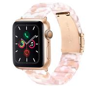 HOPO Correa de resina compatible con Apple Watch Series Ultra/11/10/9/8/7, correa de resina, fina y ligera, repuesto para iWatch Series 6/5/4/3/2/1/SE para mujeres y hombres (flor rosa/oro rosa, 42/44