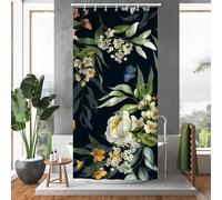 Hopomoon Cortina de Ducha Artistic Floral - Estilo Pintado a Mano Decoración de baño Tejido de poliéster Impermeable 180 x 90 cm Negro Diseño Vintage con Motivos inspirados en la Naturaleza