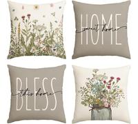 Hopomoon Lot de 4 fundas de cojín 45 x 45 cm, con motivos florales y botánicos para sofá, asiento de coche, decoración de interior primavera-verano