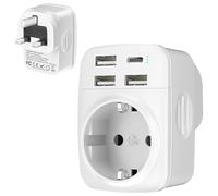 Hoppac 5 en 1 Adaptador Enchufe UK, Adaptador Tipo G con 3 USB A y 1 USB C para Irlanda, Hong Kong, Singapur, Malasia, Malta, Chipre, Catar y Pakistán