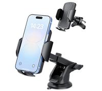 Hoppac Soporte Movil Coche 2 en 1, Sujeta Moviles para Salpicadero Parabrisas Rejilla Ventilación, Rotación de 360 Grados y Liberación de un Botón, Porta Movil Coche para Teléfono 4-7 in