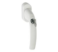 HOPPE 10763968 Tirador de ventana de seguridad Atlanta Secustik con cierre de 45°, VK 7 x 32-42 mm, blanco con mayor protección contra robos con cilindro de bloqueo