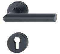 HOPPE 12033236 Amsterdam-Juego de manillas (rosetón PZ, Acero Inoxidable), Color Negro, Acabado Mate